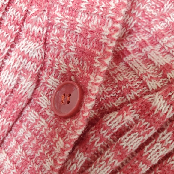 Vintage 1970s Cranberry Marled Knit Belted Cardigan Sweater Jacket with Pockets - Picture 13 of 15